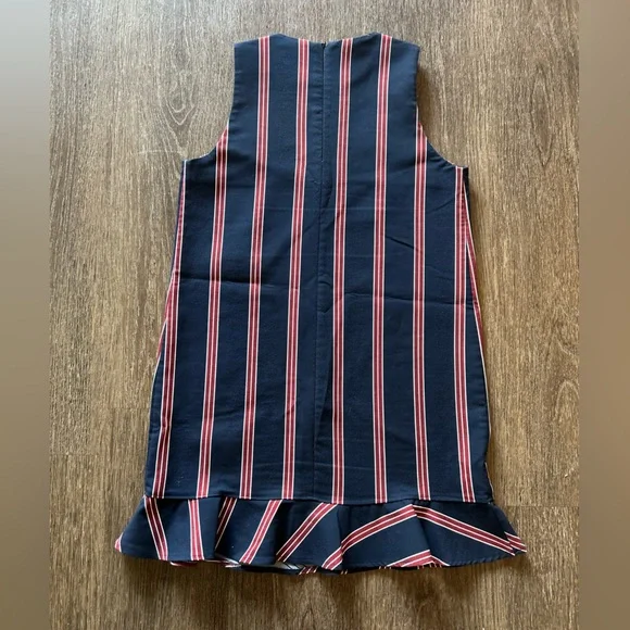 Zara Trafaluc Collection Striped Shift Dress Ruffle Hem Red Blue Sleeveless - Picture 3 of 6
